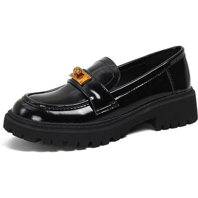 Zacht Leer Ronde Neus Dikke Zool Gouden Gesp Instappers Dames Kleine Leren Schoenen 43