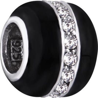 Quiges - 925 - Zilveren - Bedels -Sterling zilver - Beads - Zirkonia Lijn Zwart Kraal Charm - Geschikt – voor - alle bekende merken - Armband Z662