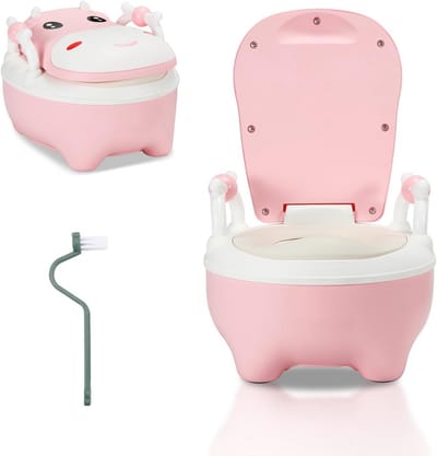 Kindertoilet met Rugleuning en Handvatten, Trainingspotje met Verwijderbare Lade en Anti-spatbescherming Roze