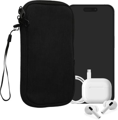 kwmobile Telefoontasje voor XL - 6,7/6,8" Hoesje - Van Neopreen en Ribfluweel - Mobieltasje 17,2 x 8,4 cm - Smartphone tasje in zwart