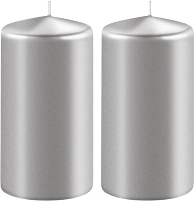 Enlightening Candles Cilinder stompkaars - 2x - zilver - D6 x H10 cm - 36 branduren - Dikke kaarsen - Voor kandelaar of plateau