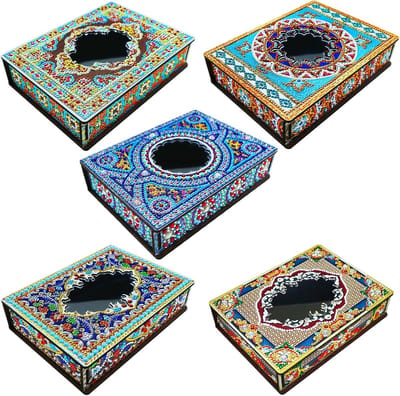 DIY Diamond Art Opbergdoos met Spiegel - Houten Sieradenkistje Mandala Knutselset