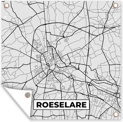 Tuin poster Stadskaart – Zwart Wit - Kaart – Roeselare – België – Plattegrond - 200x200 cm - Tuindoek
