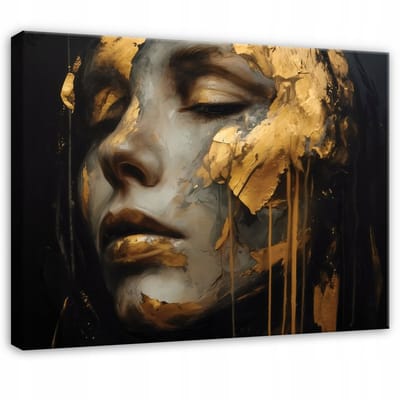 WALLARENA - Schilderij op canvas - 100x70 cm - vrouw abstract goud - Geschikt voor slaapkamer, woonkamer, keuken