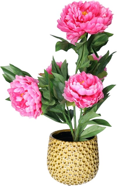 Mega Collections Plantenpot/bloempot Pebblo - keramiek/geglazuurd - geel - druppels - D17 x H15 cm