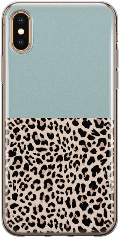 Leuke Telefoonhoesjes - Hoesje geschikt voor iPhone Xs Max - Luipaard mint - Soft case - TPU - Luipaardprint - Blauw