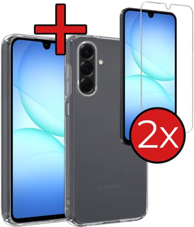 Hoesje - Met 2x Screenprotector - Geschikt voor Samsung Galaxy A17 - Sterk & Shockproof - Telefoon Hoes - Back Cover - Siliconen Case - Telefoonhoes - Transparant