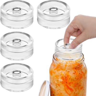 Fermentatiegewichten 4 stuks, Ø 7 cm glazen gewichten voor fermentatie, ideaal voor brede fermentatievaten, met gripdeksel voor optimale fermentatie van groenten en komkommers