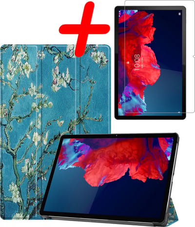 Hoesje Geschikt voor Lenovo Tab P11 Plus - Met Screenprotector - Trifold Bookcase - Hard Cover - Hardcover Book Case - Tablet Hoes - Bloesem
