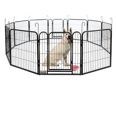 MaxxPet Puppyren - Hondenbench - Hondenren - Hondenkennel met 12 panelen - Staal - Ø 180cm x 60cm - Incl. Drinkbakje
