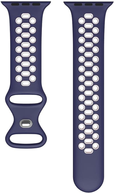 Sportief Horlogebandje voor "Heren" Apple Watch Series 1/2/3 in 42 mm & Series 4/5/6/SE in 44 mm & Series 7/8/9 in 45 mm & Serie 10 in 46mm & Ultra 1 en 2 in 49mm - Blauw Wit Rubber