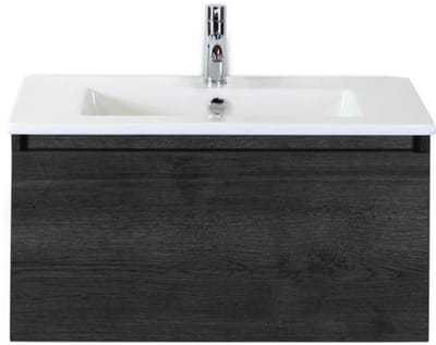 Frozen Badmeubelset 80 cm - Greeplijst in Kleur - Black Oak - Keramische Wastafel Wit 1 Kraangat