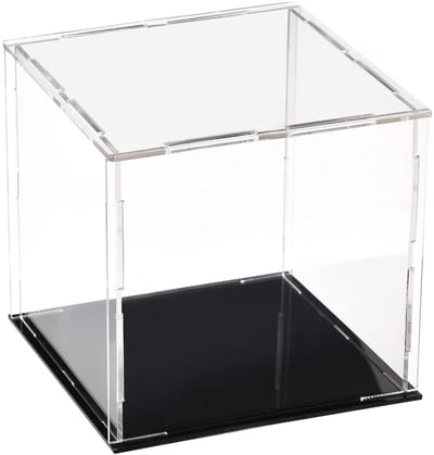 Dailygoods- Acryl Vitrine 10x10x10 cm - Stofdichte Standaard - Zwarte Sokkel - Transparant Ontwerp - Bescherming Tegen Stof - Stijlvolle Uiterlijk - Displaydoos