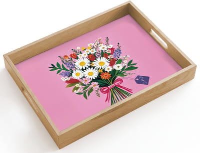Dienblad hout 40x30 cm - Schootdienblad - Bloemen - Quote - Kaartje - Kleurrijk - Borrelplank rechthoek - Plateau dienbladen