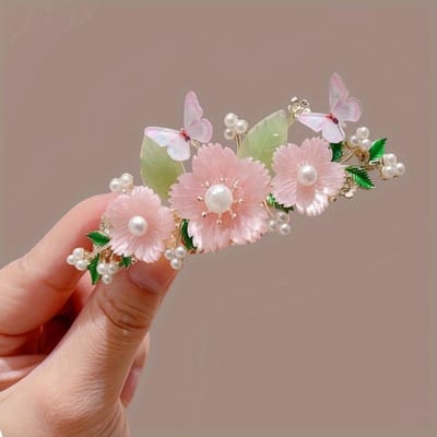 Élégante Épingle à Cheveux Traditionnelle Chinoise avec Motif Floral et Papillon - Convient aux Personnes de 14 Ans et Plus