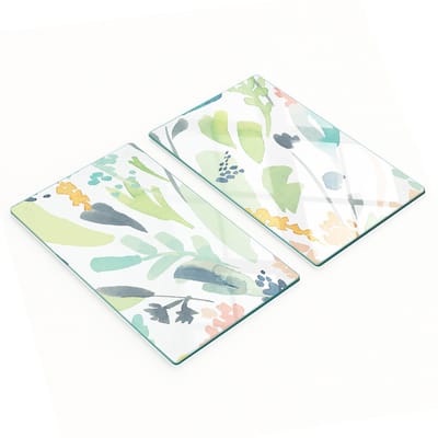 Glazen serveerplanken voor in de keuken met aquarel bloemenmotief, 2x30x52 cm