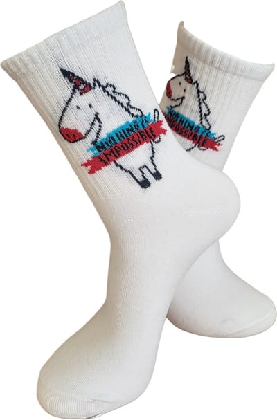 Unicorn - Niets is onmogelijk Sokken - leuke sokken - sport sokken - witte sokken - tennis sokken - sport sokken - valentijns cadeau - sokken met tekst - aparte sokken - grappige sokken - Sokken waar je vrolijk van wordt - maat 37-44