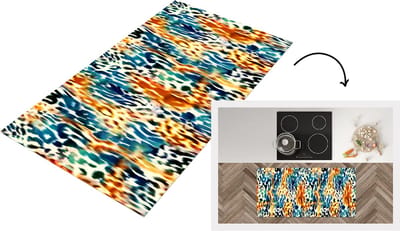 Keukenloper - Loper keuken - Oranje - Blauw - Dierenprint - Patronen - 120x60 cm - Keukenloper vinyl