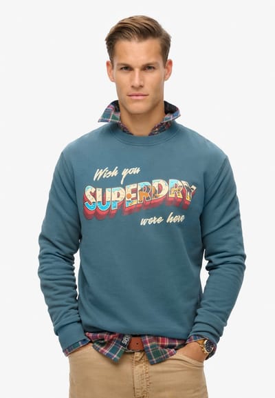 Superdry - Travel Postcard sweatshirt met ronde hals en grafische print - Heren - Truien