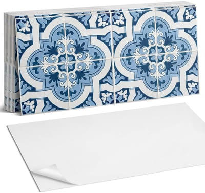 Coloray Plaktegels - Tegelpatroon met ornamenten Zelfklevende Wandtegels - 40 cm x 20 cm - Blauw Plaktegels - 10 stuks - Rechthoek PVC Tegels - Plaktegels Badkamer - Vloertegels Zelfklevend - Vinyl Tegels - Portugese Tegels