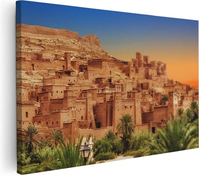 Artaza Canvas Schilderij Kasbah Ait Ben Haddou - 30x20 cm - Klein - Wanddecoratie Woonkamer - Muurdecoratie Afrika - Kamer Accessoires Skyline