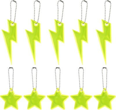 Reflector Hangers voor Kinderen, Set van 10, Gele Reflecterende Sleutelhangers voor Fietsen, Wandelen en Hardlopen