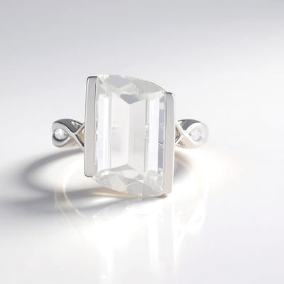 Cavill - Zilveren Ring 925 Sterling Zilver Geplatineerd - 6 531 ct Witte Kwarts Fancy Trapgeslepen - Elegant Damesring Maat 17 18 19