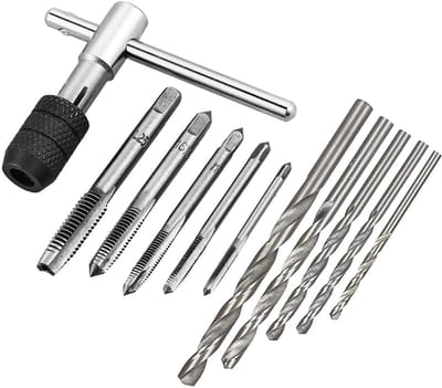 Verstelbare T-Handgreep Tap Sleutels Set - Ratchet Tap Houder Sleutel met 5pcs M3-M8 Metrische Draad Tap Set en Twist Boor Set