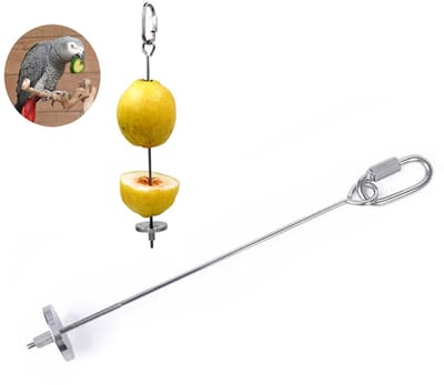 Fruitspiesjes van roestvrij staal voor vogels - Hangende groentespiesjes - Voederautomaat van roestvrij staal - Hangende voerautomaat - Hangend aan vogelkooi - Geschikt voor papegaaien, ara's, lovebirds, etc. - Zilver