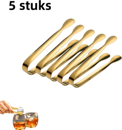 Set van 5 clips - IJsclips van roestvrij staal - Clips voor ijsblokjes en suikerblokjes - Voor cocktails en andere drankjes - Baraccessoires - Goud