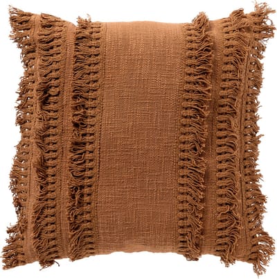 Dutch Decor FARA - kussenhoes 45x45 cm - 100% katoen - met franjes - Tobacco Brown - bruin - met rits - zonder binnenkussen