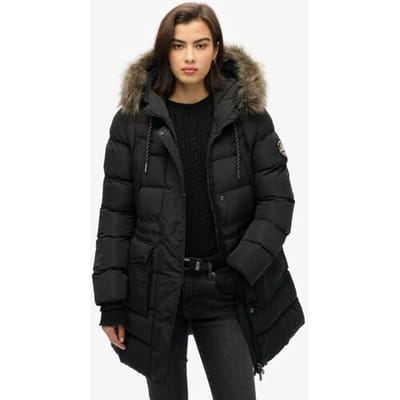 Superdry - Everest halflange pufferjas van imitatiebont - Dames - Gewatteerde jassen