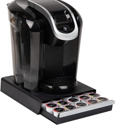 Famanu – Lade voor Enkele Dosis Koffiepads - 30 Pod Capaciteit - Aanrecht Organizer - 32,39 x 26,67 x 6,35 cm (b x l x h) - Zwart