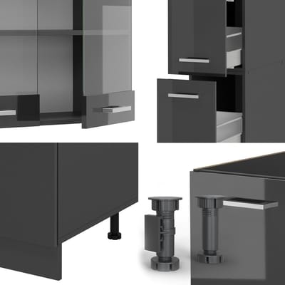 Vicco R-Line Complete keuken – 350 cm, WB Eik Antraciet hoogglans/antraciet