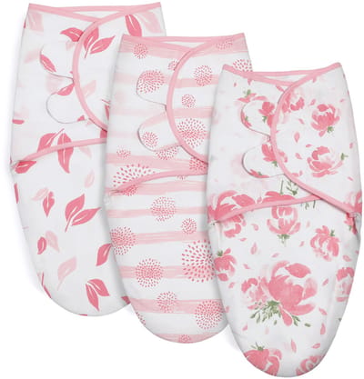 Babywikkeldeken - 0-3 maanden - Slaapzak voor pasgeborenen - Unisex - 3-delige set - Roze