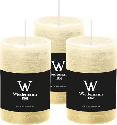 Wiedemann Cilinderkaars/stompkaars - 3x - rustieke kaars - creme wit - 6 x 9 cm - 30 branduren