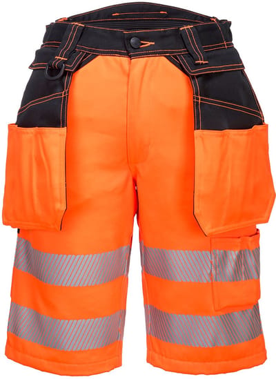 Portwest PW3 Hoge zichtbaarheid Korte Broek met holsterzakken PW343 - Oranje/Zwart - 30
