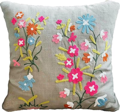 Kussenhoes 45 X 45 cm | Kussensloop | Cushion Cover | Geborduurde kussenhoes | Katoen |Grijs |met rits | Wonen | Woonaccessoires | Sierkussenhoes