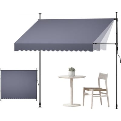 VEVOR Klemzonnescherm 300 cm, In Hoogte Verstelbaar Zonnescherm met Handslinger, Terraszonnescherm met UPF 80+ Zonbescherming, Zonnescherm, Balkonzonnescherm, Ideaal voor Terras, Balkon en Tuin, Donkergrijs