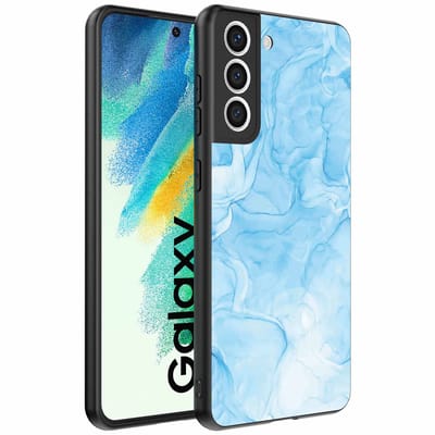 Geschikt voor Samsung Galaxy S21 FE Telefoonhoesje met marmer opdruk - TPU backcover case marble design - Lichtblauw - Smartphonica geschikt voor Samsung Galaxy S21 FE