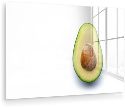 ® Glasschilderij 180x120 cm - Schilderij acrylglas - Gesneden avocado met pit - Foto op glas - Muurdecoratie woonkamer - Wanddecoratie slaapkamer - Schilderijen
