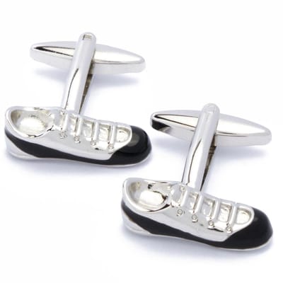 Manchetknopen - Schoenen Zilver met Zwart Emaille
