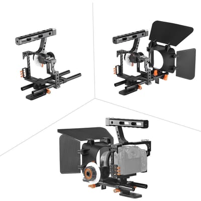 Andoer C500 Aluminiumlegering Camera Camcorder Video Kooi Rig Kit Filmsysteem met Matte Box + Follow Focus + Handgreep Orange