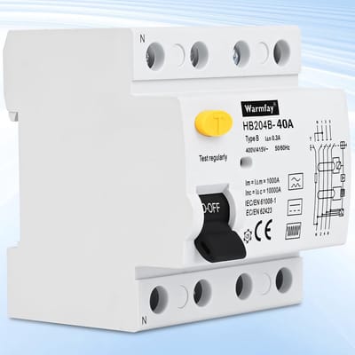 Veiligheidsschakelaar - Aardlekautomaat - Elektrische Beveiliging - Type B Detectie - 40 A 300 mA - Grijs