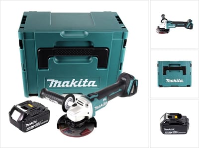 Makita DGA 504 G1J accu haakse slijper 18 V 125 mm borstelloos + 1x accu 6,0 Ah + Makpac - zonder oplader