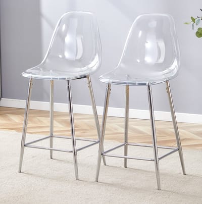 FloraGrace Barkruk - Set Van 2 Transparante Barstoelen Met Rugleuning En Voetsteun - Voor Keuken, Bar Of Eetkamer - Kunststof En Metaal - Transparant Zilver