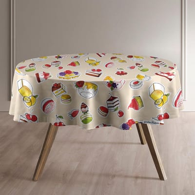 Protecttable - Rond Tafelzeil Zoete Taartjes Beige Ø138cm - Tafelkleed Afwasbaar - Kunststof