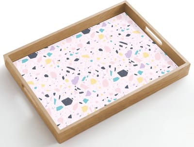 Dienblad hout 50x35 cm - Schootdienblad - Terrazzo - Patroon - Zacht - Snoep - Borrelplank rechthoek - Plateau dienbladen