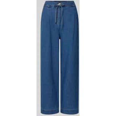 Wide leg jeans van mix van katoen en linnen met strikceintuur