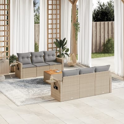 vidaXL - 7-delige - Loungeset - met - kussens - poly - rattan - beige